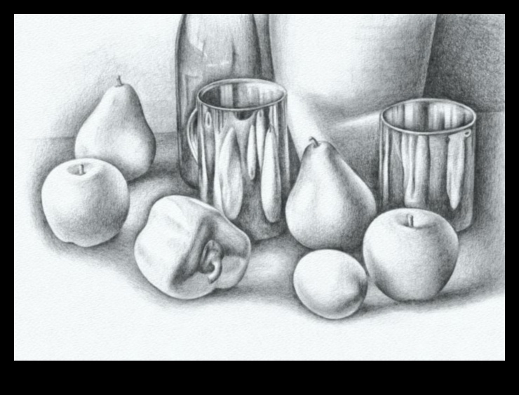 עיפרון ופנינים: שרטוט אלגנטיות בטבע דומם